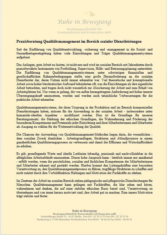Praxisberatung Qualitätsmanagement